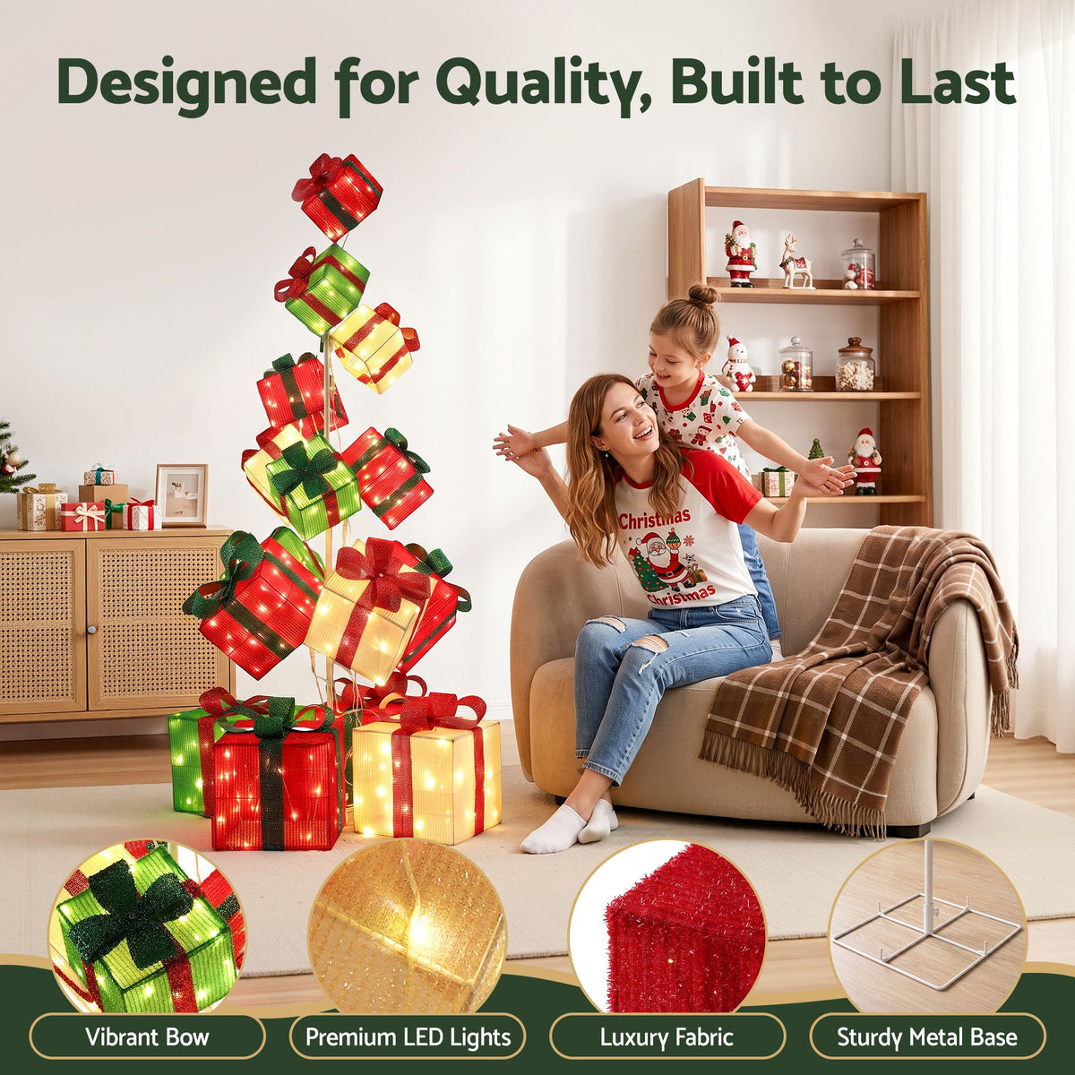 Jingle Jollys Christmas Decorations Lighted Gift Box Tower Christmas Lights Stackable 170cm