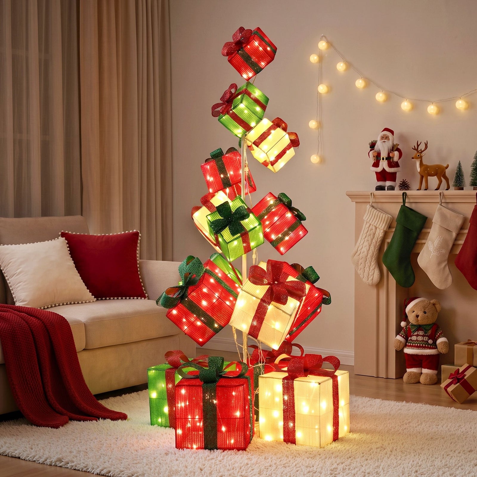 Jingle Jollys Christmas Decorations Lighted Gift Box Tower Christmas Lights Stackable 170cm