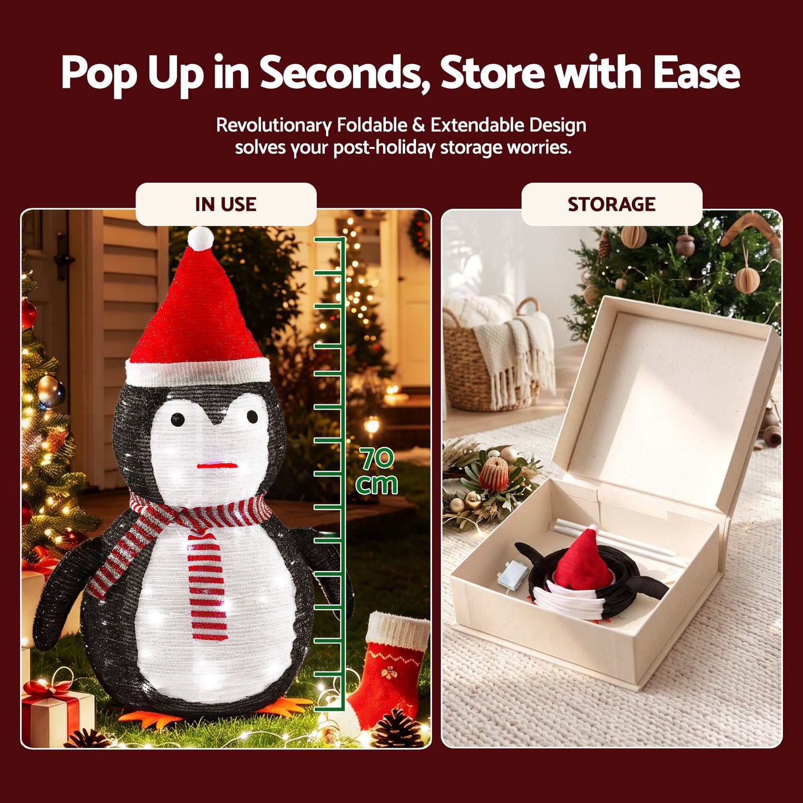 Jingle Jollys Christmas Penguin Light LED Christmas Decoration Pop Up Christmas Display 70cm