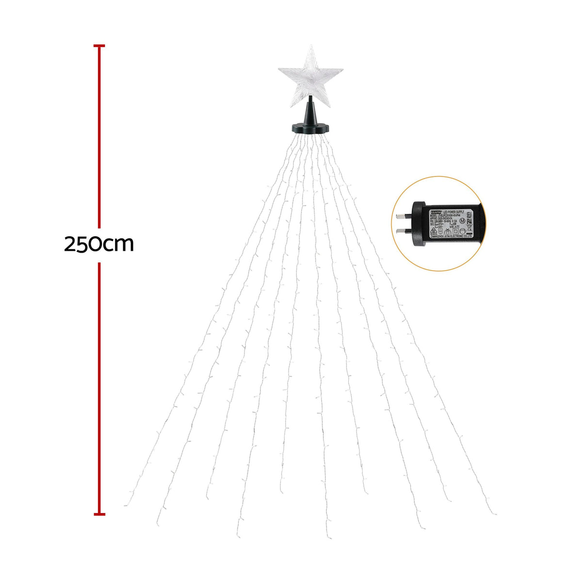 Jingle Jollys 2.5M Christmas Tree Lights Christmas Lights Tree Topper Waterfall Fairy Lights White