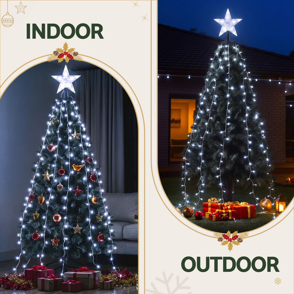 Jingle Jollys 2.5M Christmas Tree Lights Christmas Lights Tree Topper Waterfall Fairy Lights White
