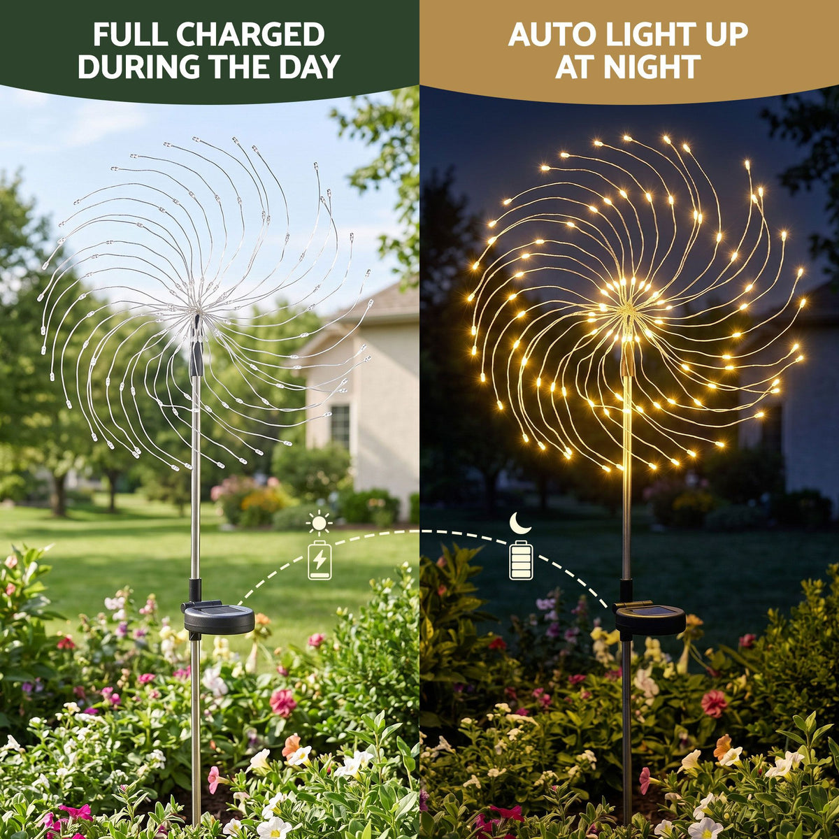 Jingle Jollys 4 Pack Christmas Lights Solar Firework Outdoor Garden Lights DIY Decoration Warm White