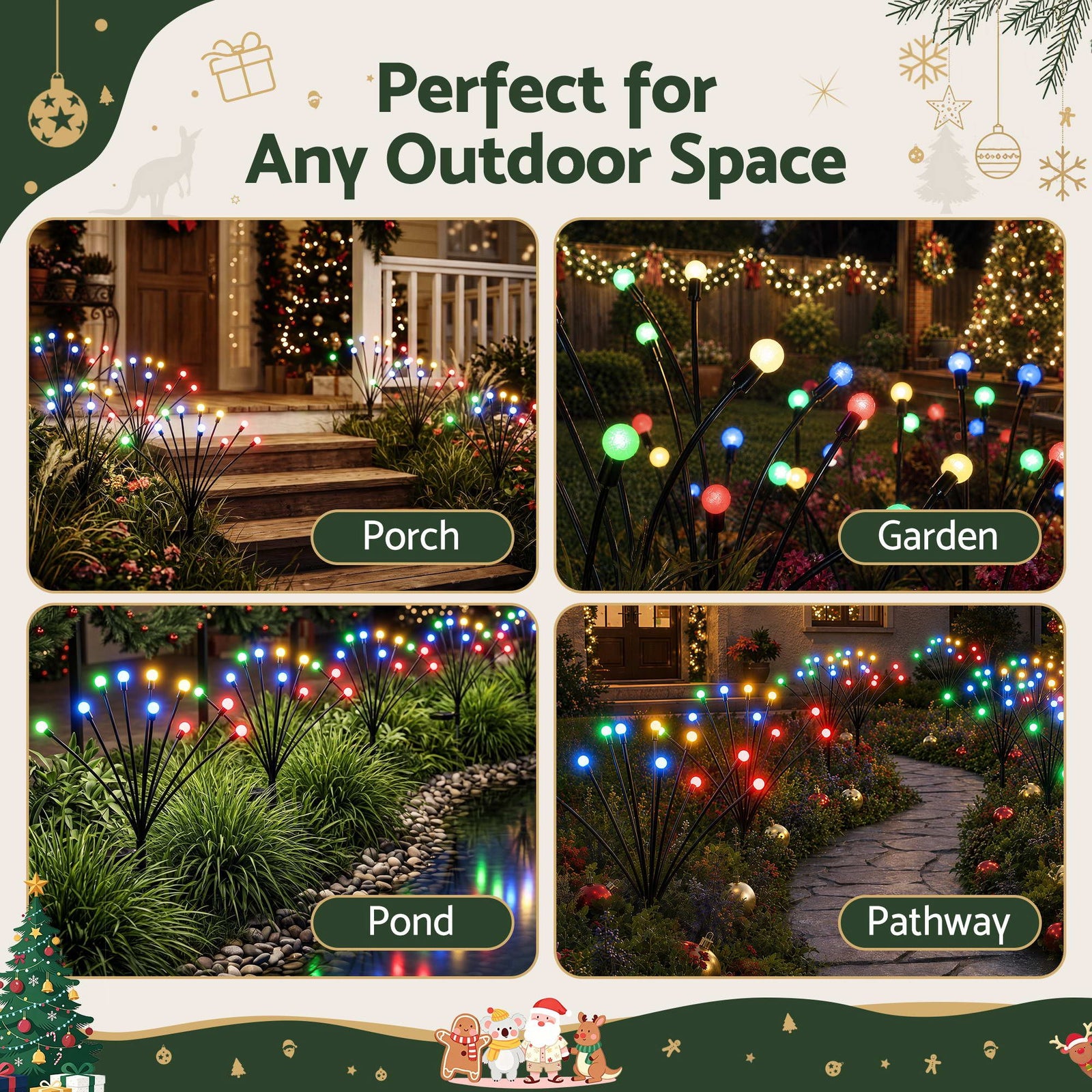 Jingle Jollys Christmas Lights Solar Firefly Lights Garden Decoration Path Lights Multicolour 3 Pack