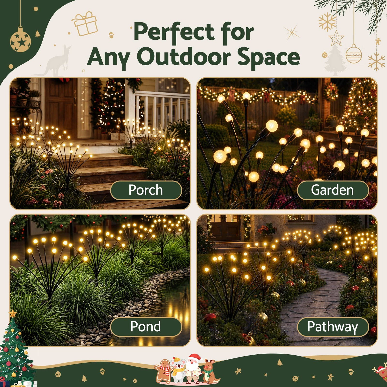 Jingle Jollys Christmas Lights Solar Firefly Lights Garden Decoration Path Lights Warm White 3 Pack
