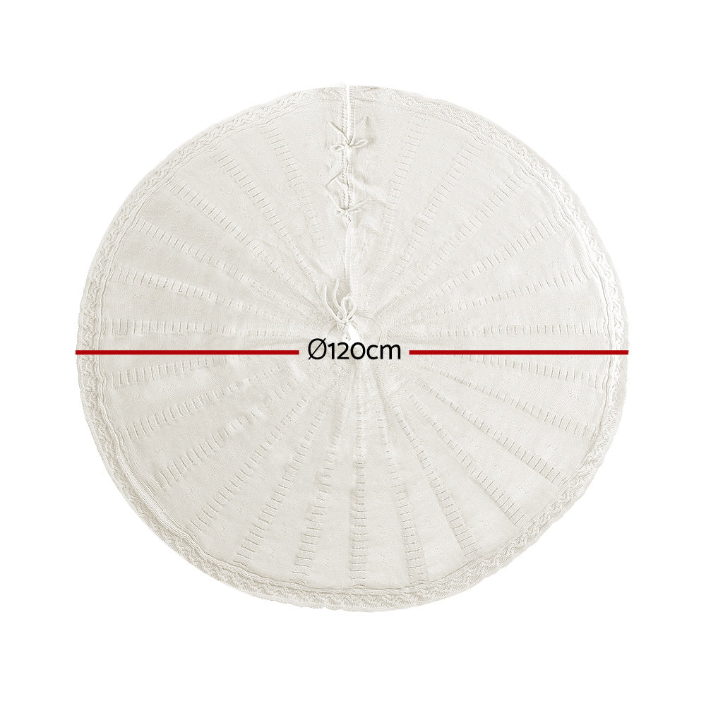 Jingle Jollys Christmas Tree Skirt 120cm Knitted Xmas Tree Ornaments Decor Beige