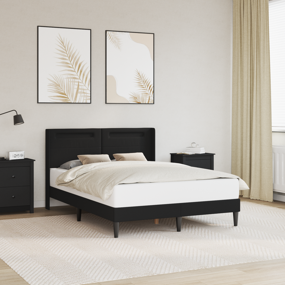 Bed Frame with LED Strip Lights Black 153 x 203 cm Faux Leather
