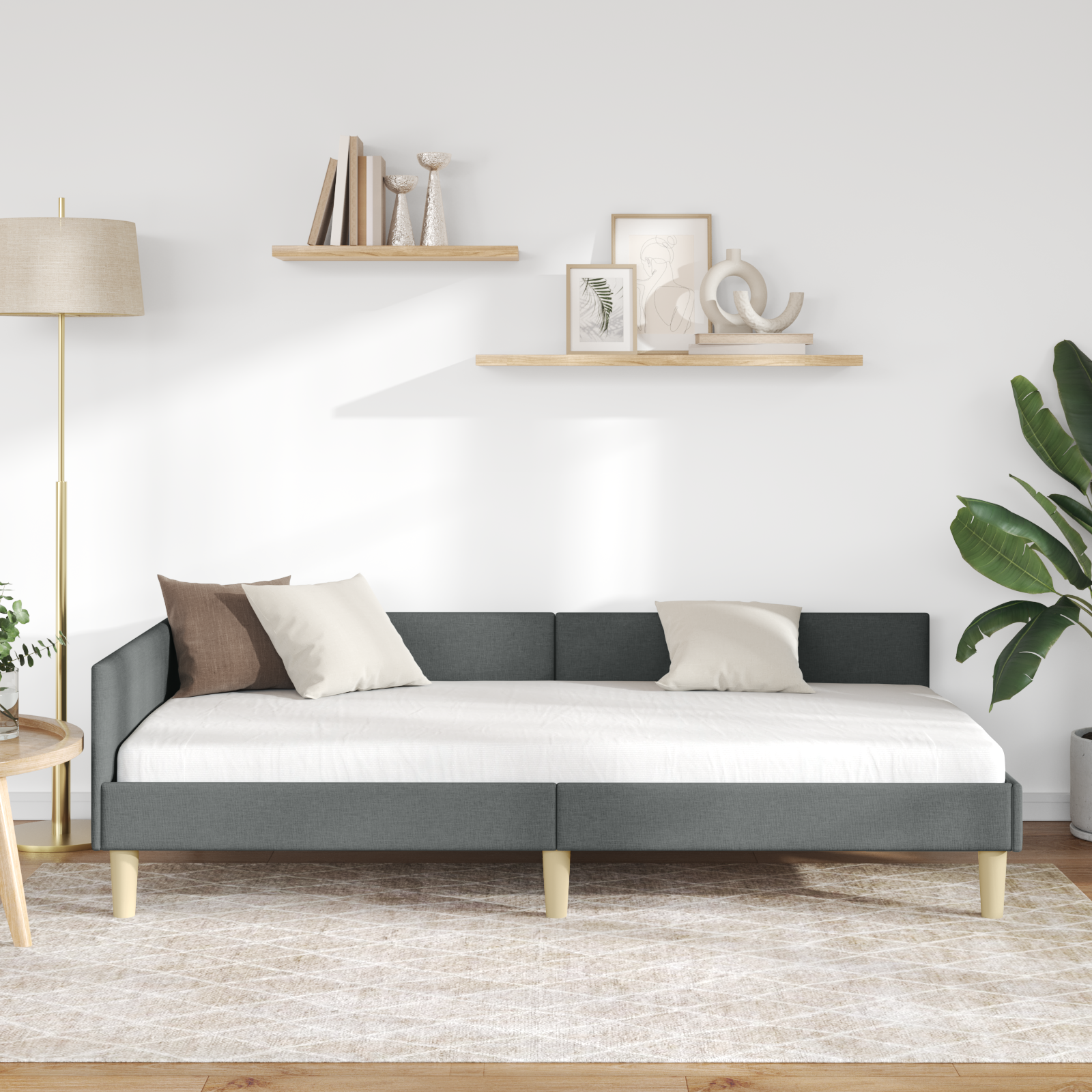 Corner Bed Frame Dark Grey 90 x 190 cm Fabric