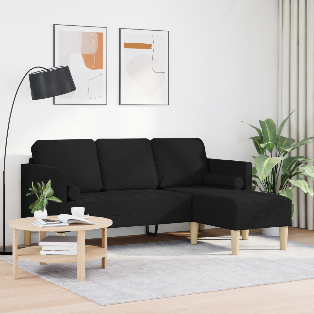 Sofa Set with Cushion Black Polyester