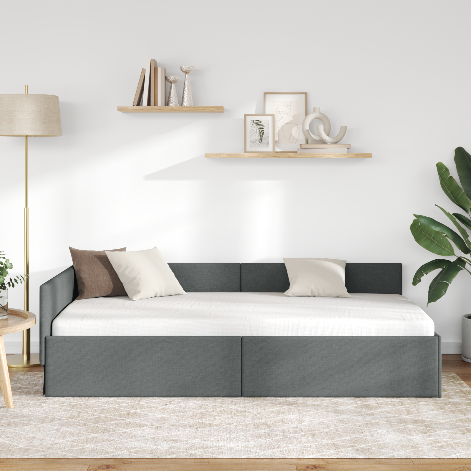 Corner Bed Frame with Headboard Dark Grey 90 cm x 190 cm Fabric