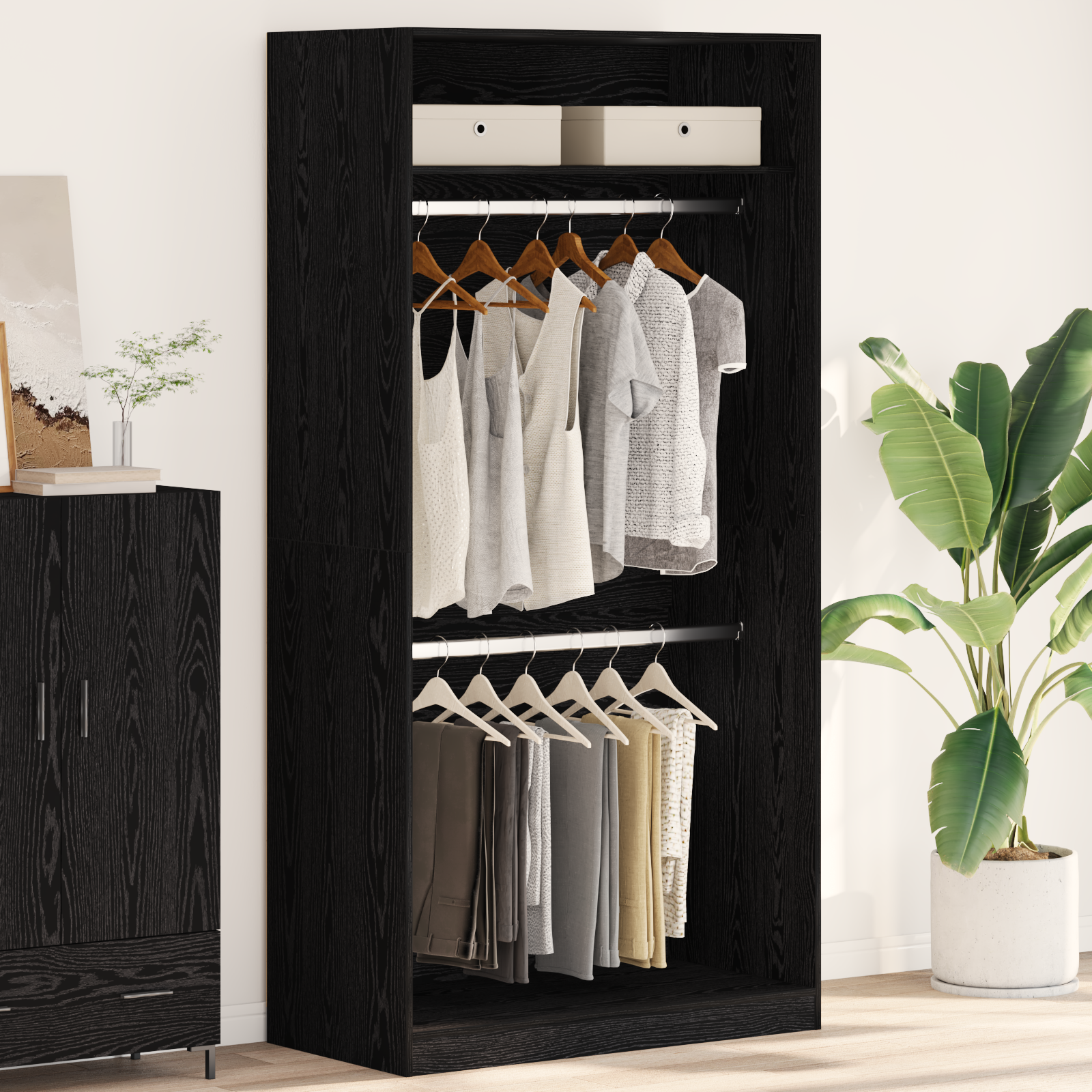 Wardrobe with Shelf Black Oak 100 x 50 x 200 cm Engineered Wood
