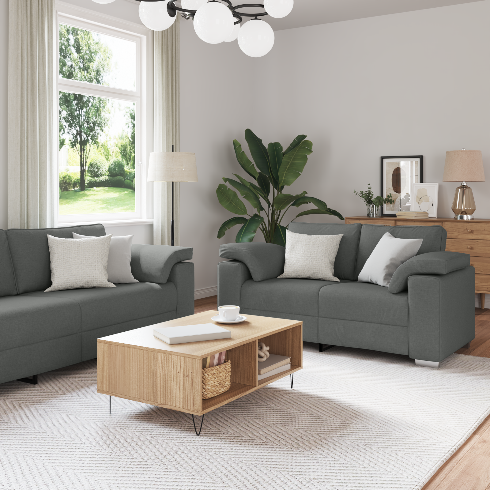Sofa 2 pcs Dark Grey 219 x 80 x 82 cm Fabric
