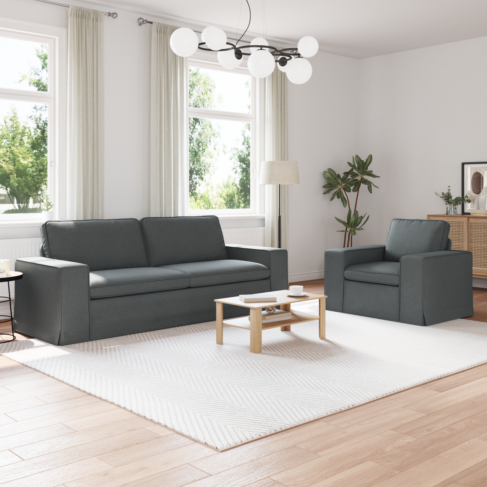 Sofa Set 2 pcs Dark Grey 222 x 80 x 82 cm Fabric