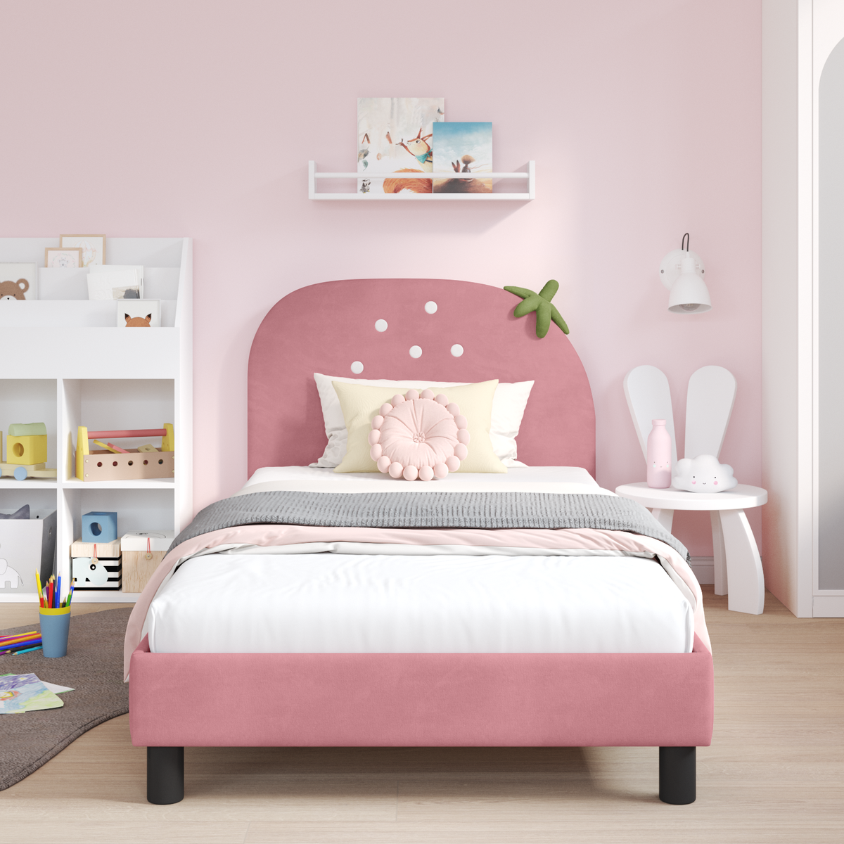 Kids'Bed Frame with Headboard Pink 90 x 190 cm Velvet