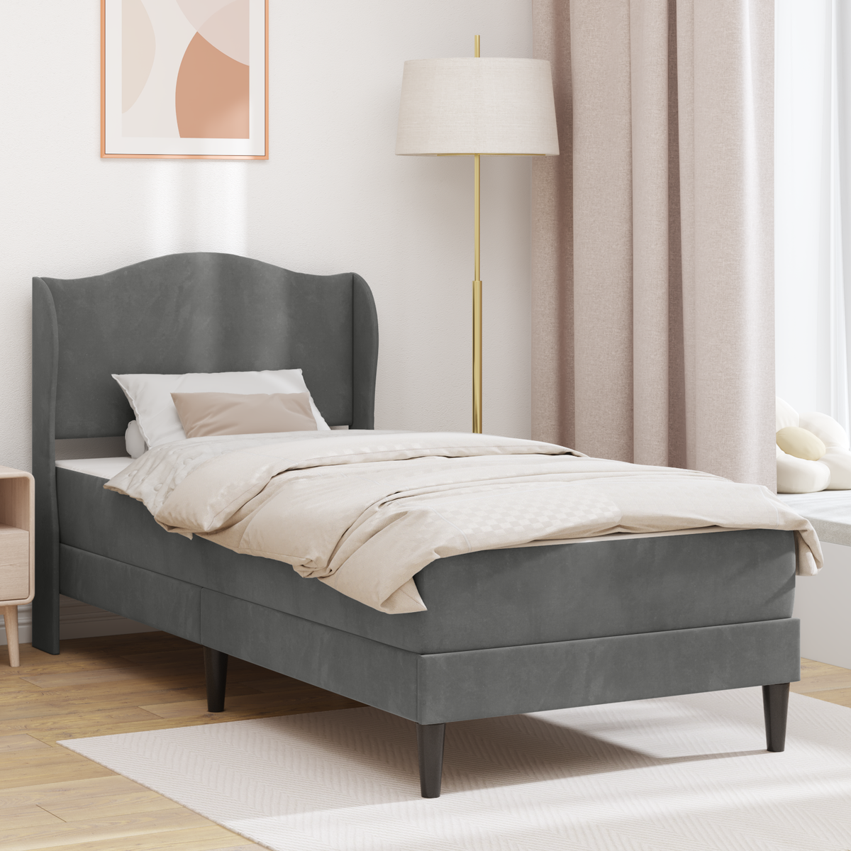 Bed Frame with Headboard Dark Grey 107 x 203 cm Velvet