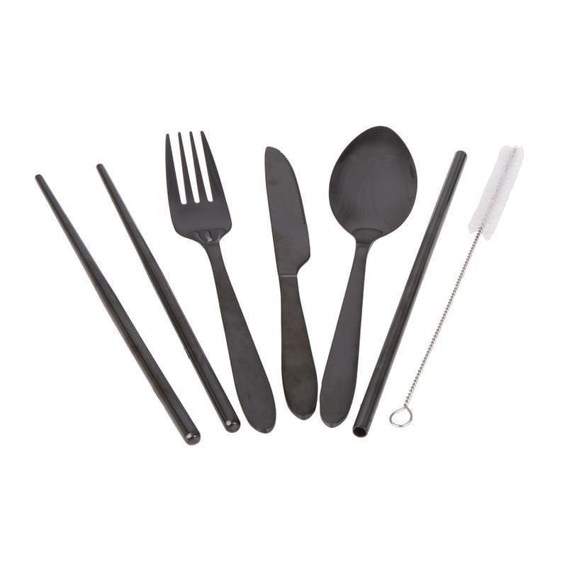 Appetito ? Stainless Steel Traveller?s Cutlery Set in Zippered Pouch Black-1910112383272095745