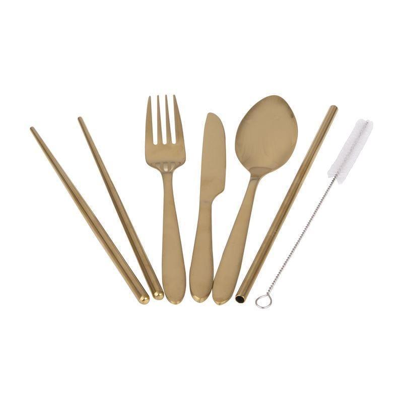 Appetito ? Stainless Steel Traveller?s Cutlery Set in Zippered Pouch Fuschia-1910112383418896385