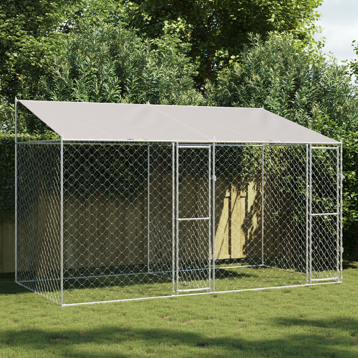 Dog Cage with Roof Silver 400 x 200 x 256 cm Steel and PE