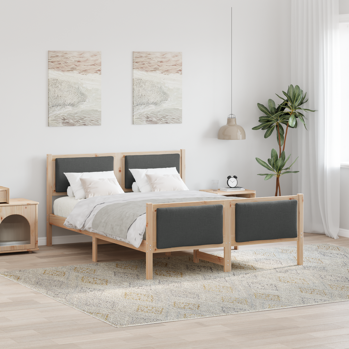 Bed Frame with Headboard Dark Grey 135 x 190 cm Fabric