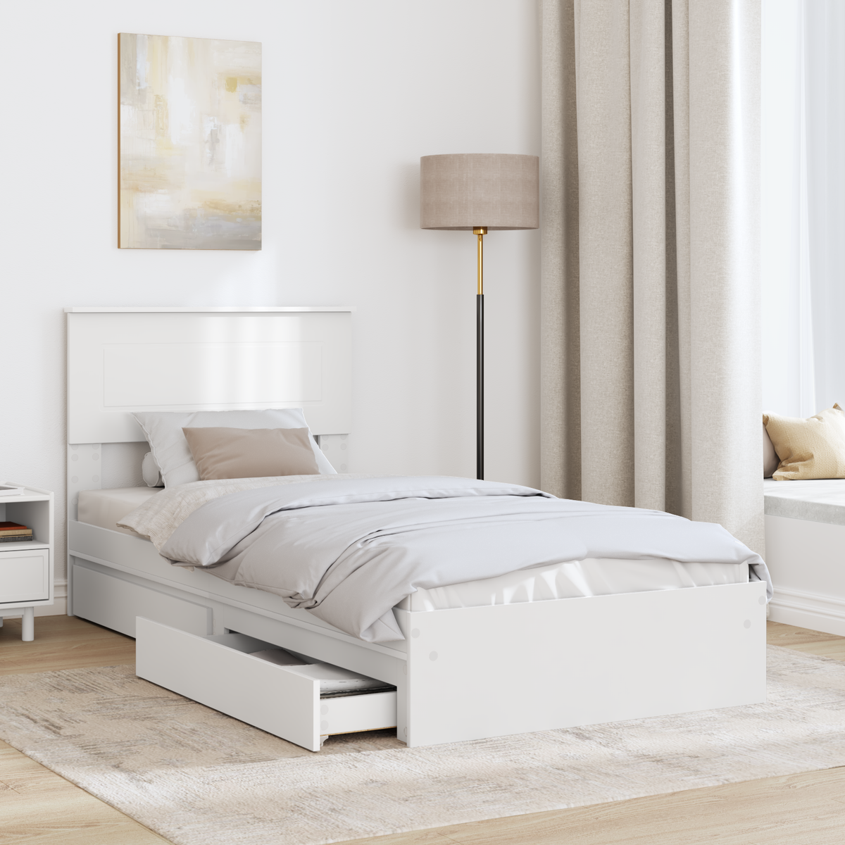 Storage Bed with Headboard White 90 x 190 cm Engineered Wood