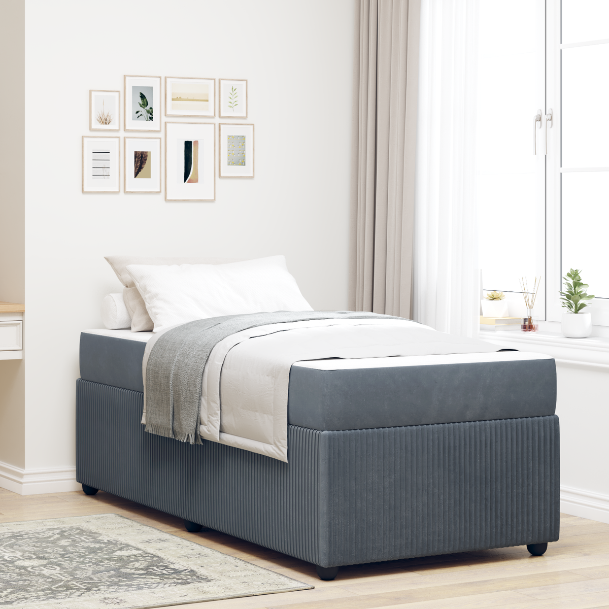Bed Frame with Mattress Dark Grey 90 x 190 cm Fabric