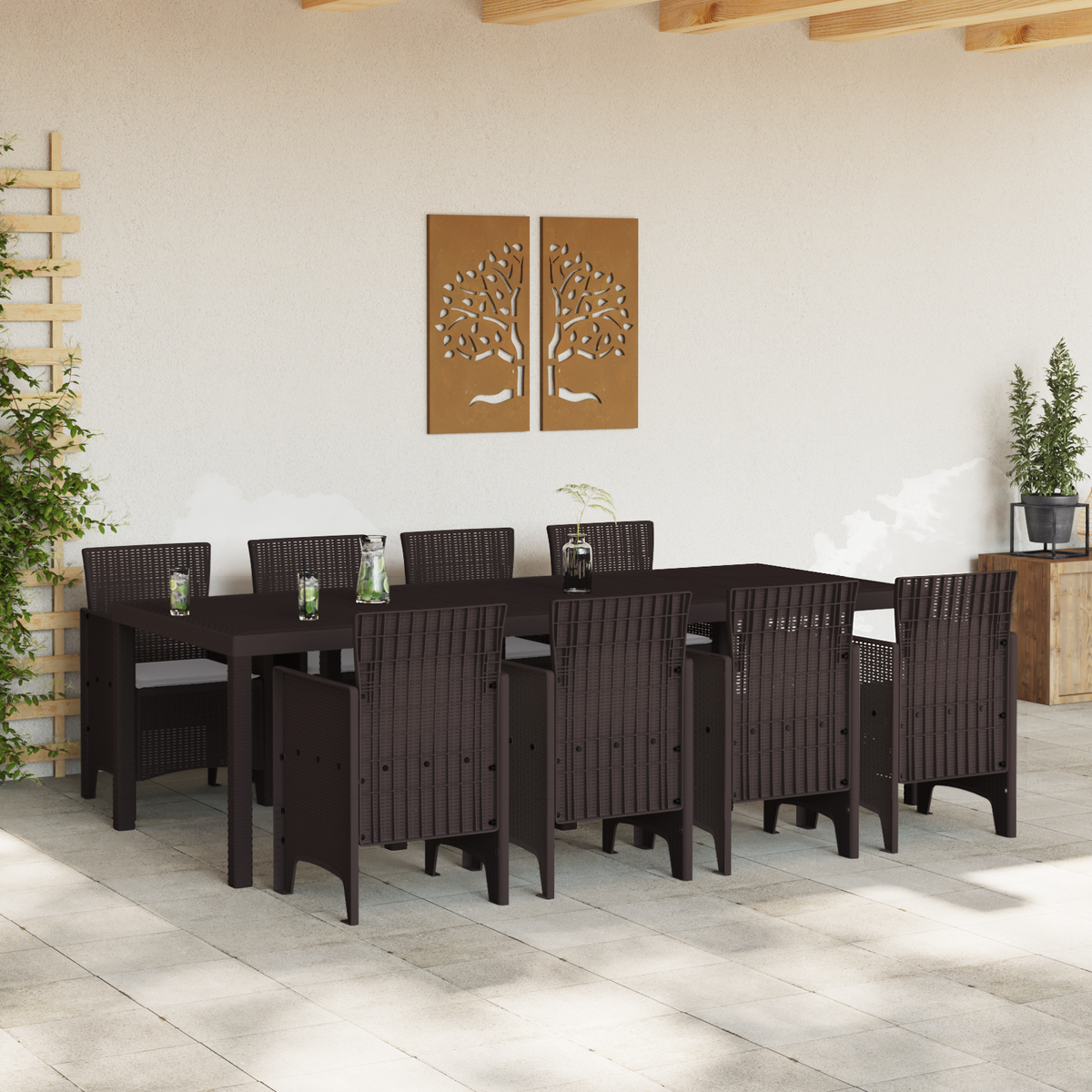 Garden Dining Set 9 pcs Brown Polypropylene