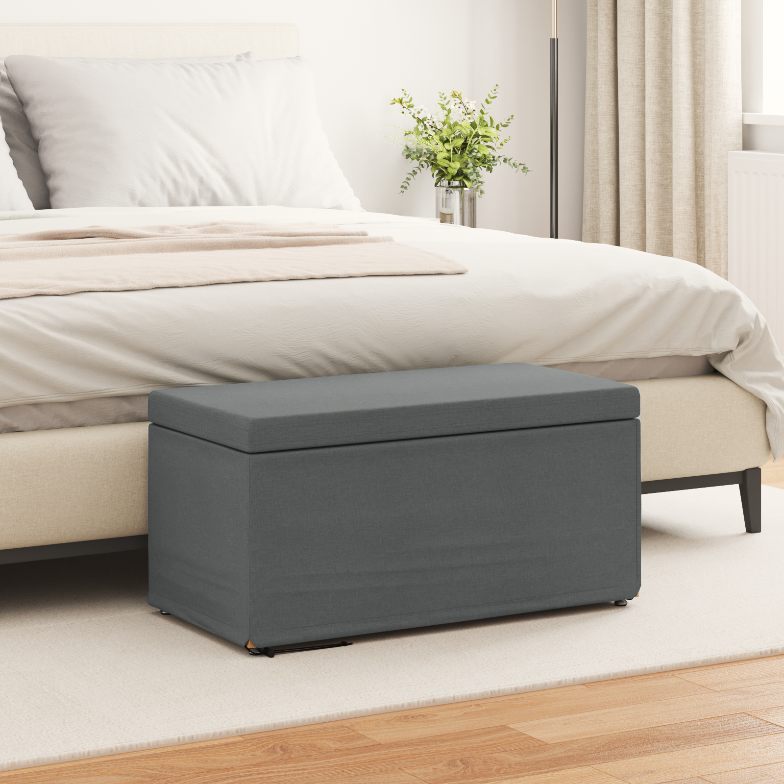 Stool Dark Grey 81 x 41 x 40 cm Fabric and Engineered Wood