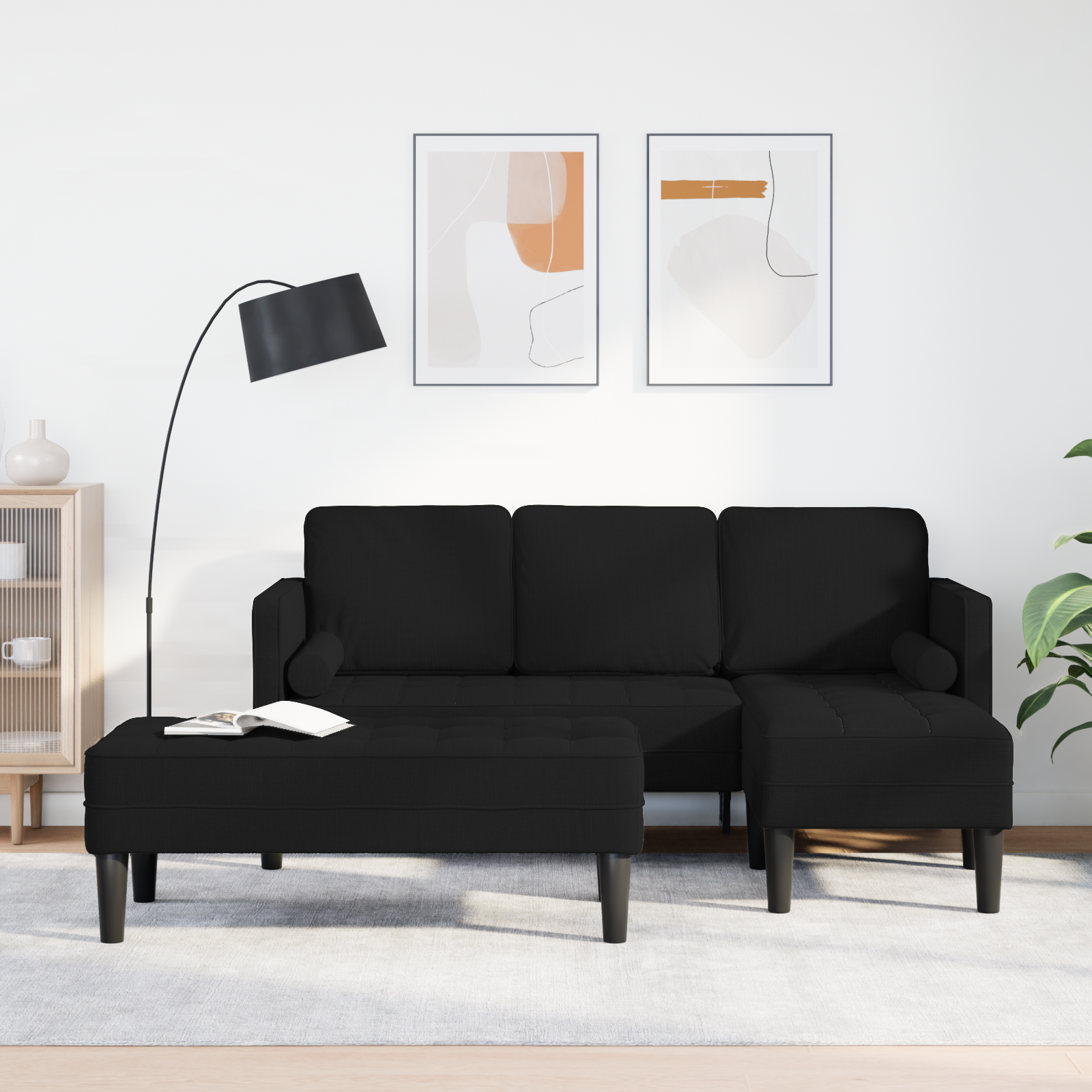 Sofa Set with Cushion 2 pcs Black Polyester