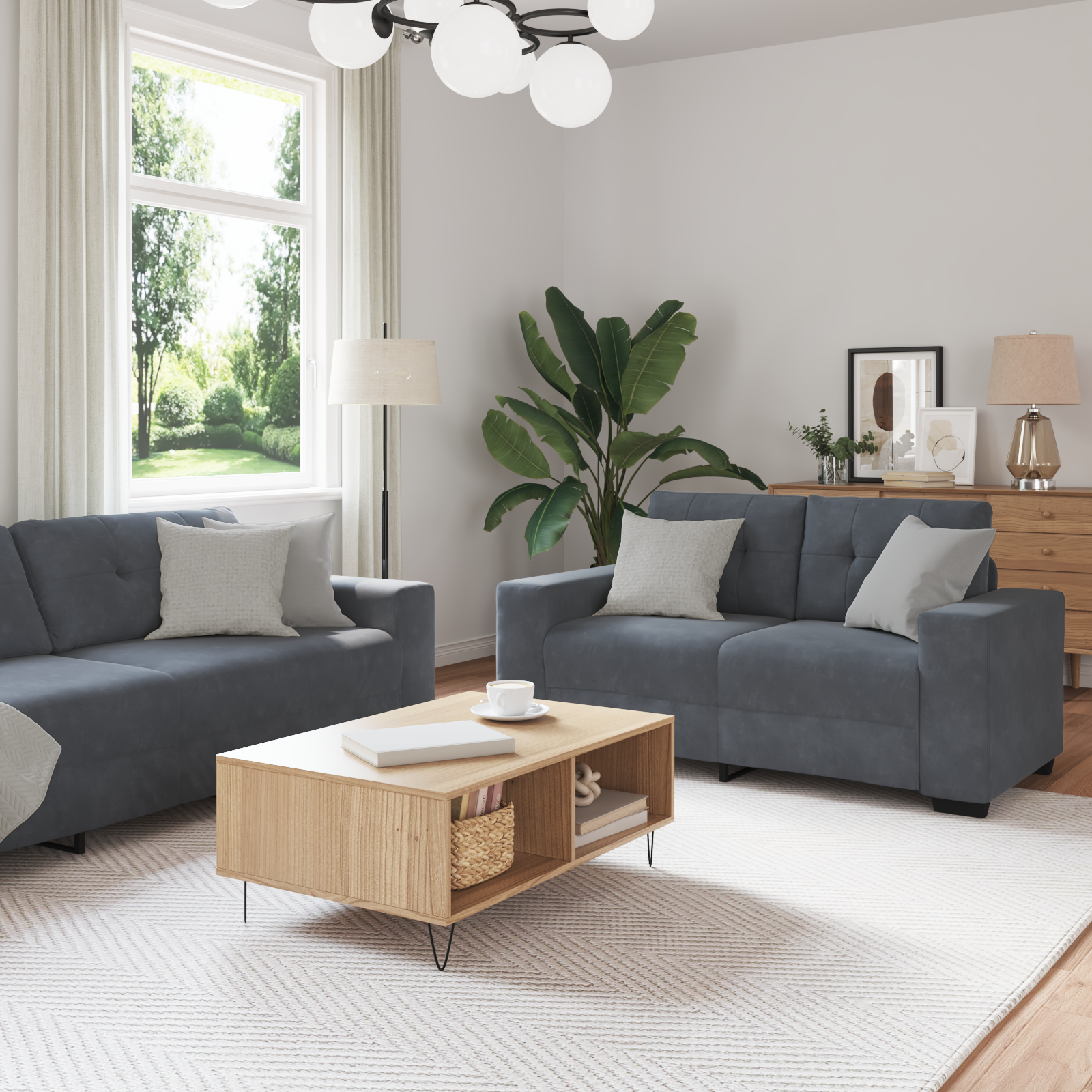 Sofa Set 3 pcs Dark Grey 221 x 80 x 80 cm Velvet