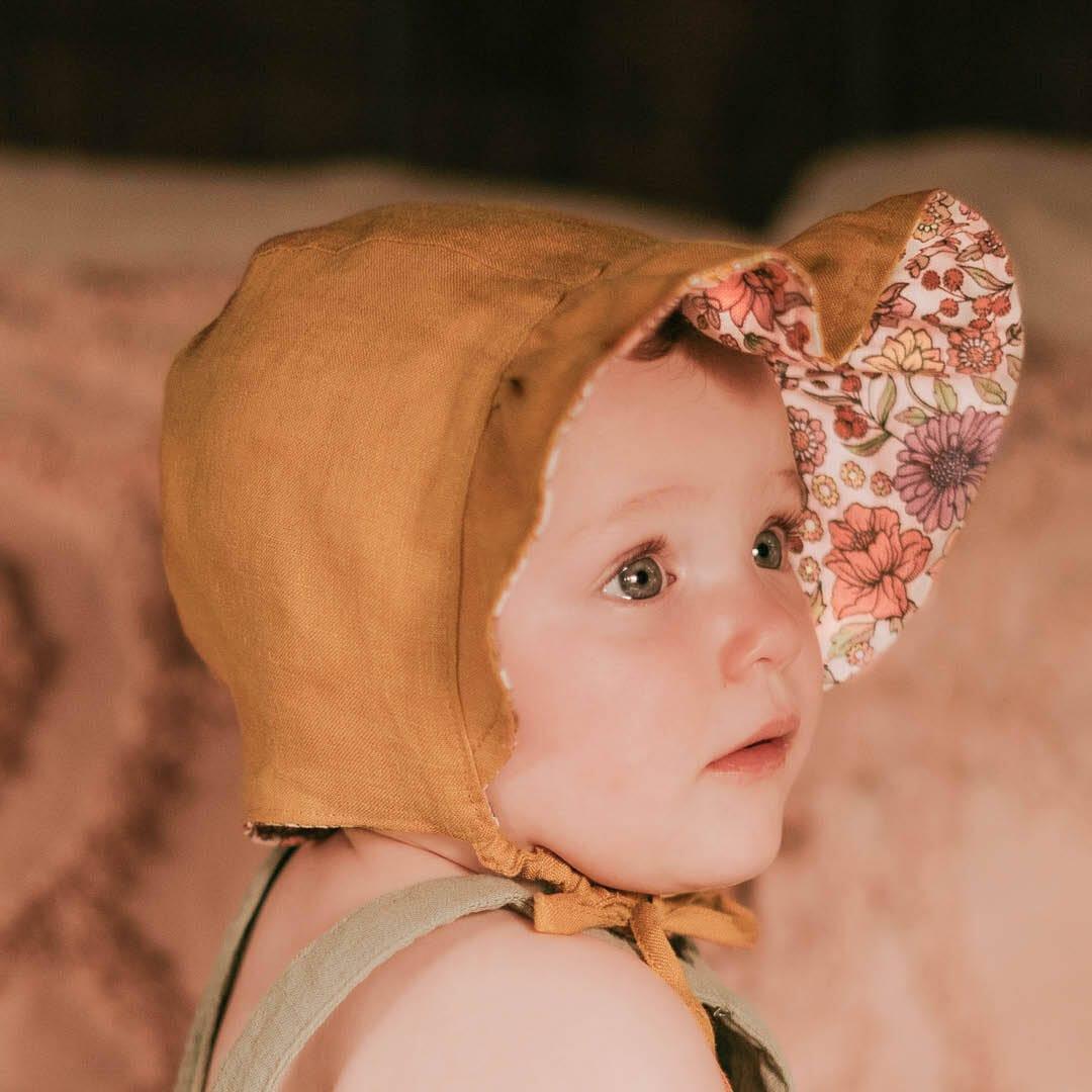Bedhead Heritage Reversible Ruffle Bonnet Hat-Matilda/Maize M-1910112122742902792