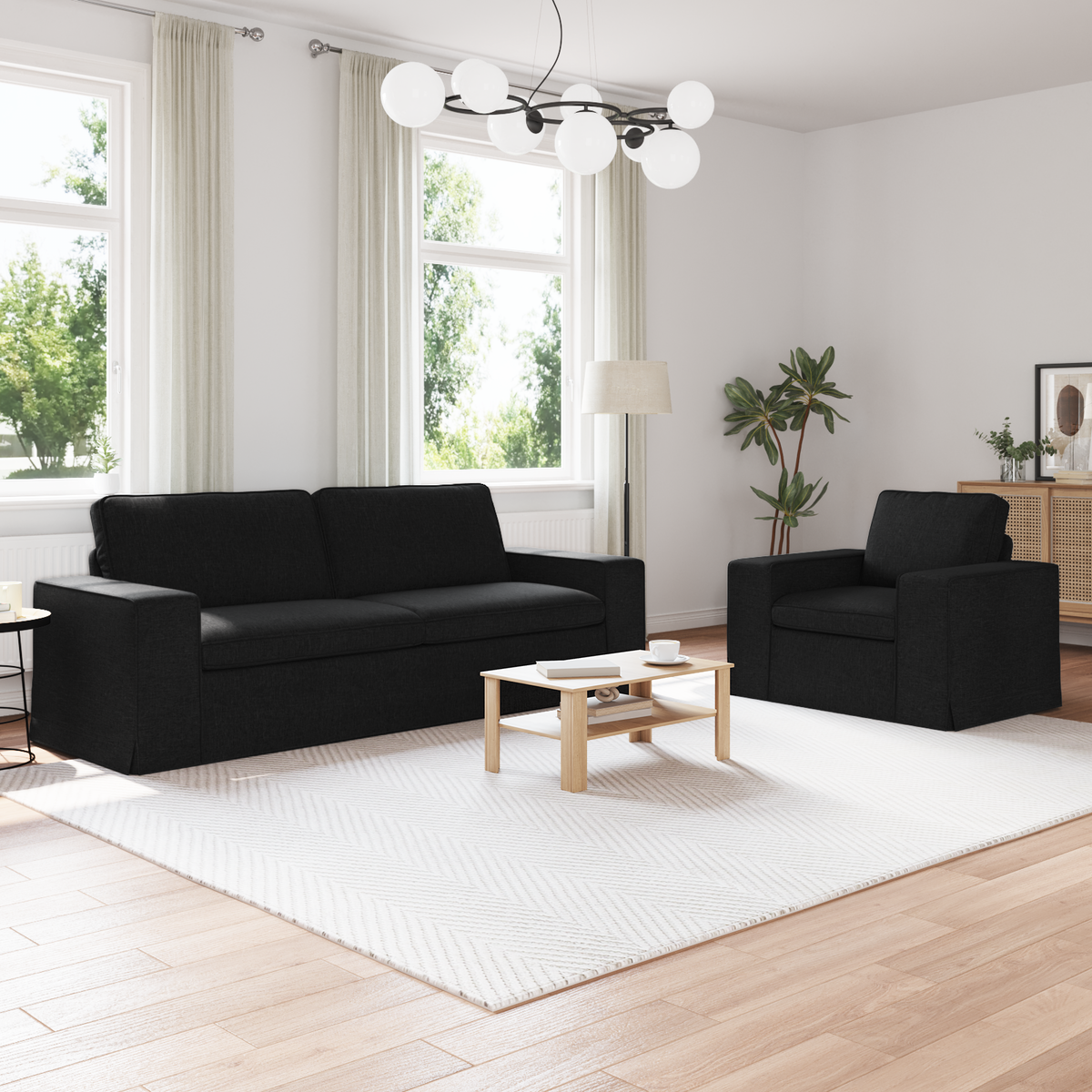 Sofa Set 2 pcs Black 222 x 80 x 82 cm Fabric