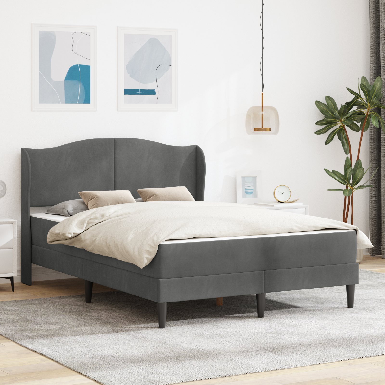 Bed Frame with Headboard Dark Grey 137 x 190 cm Velvet