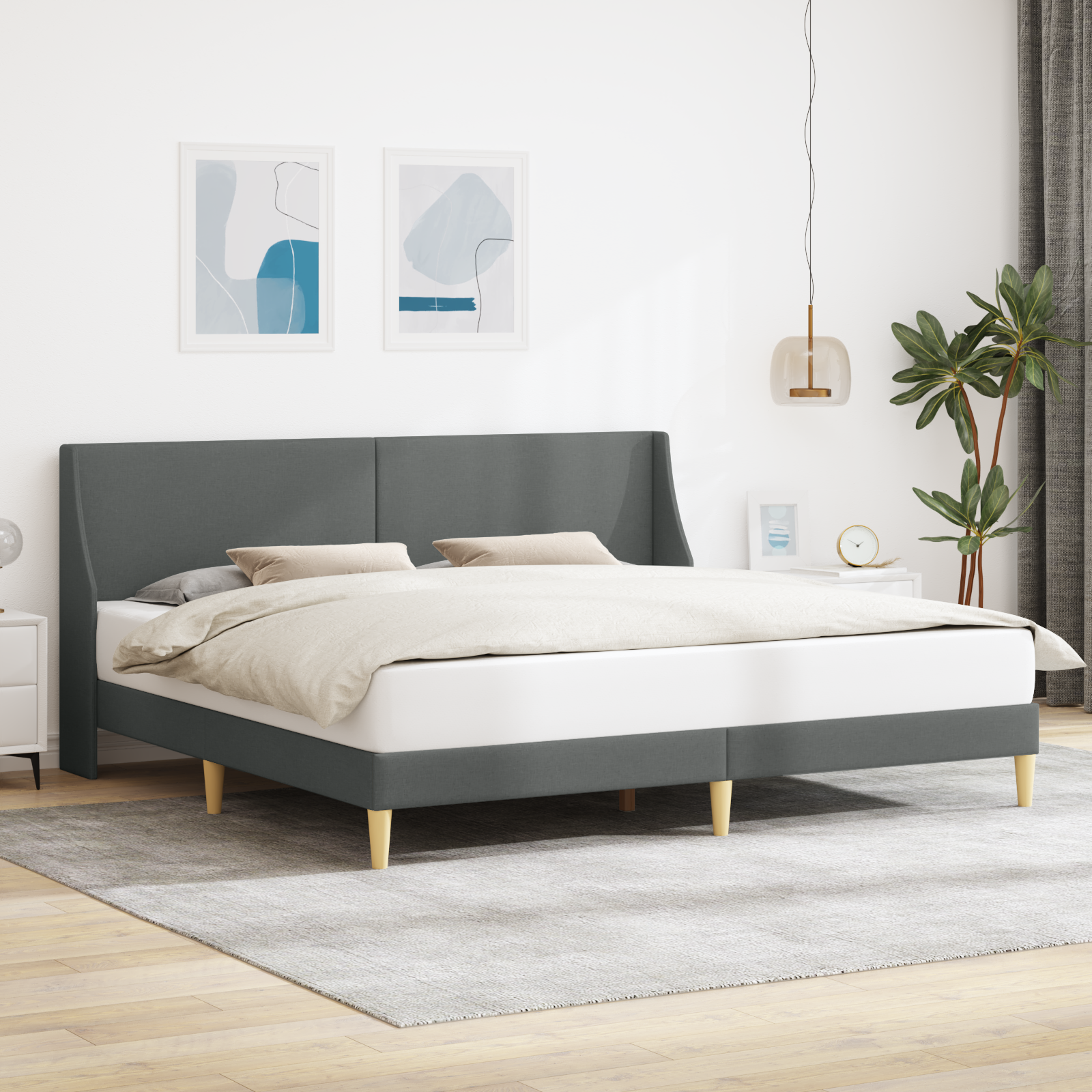 Bed Frame with Headboard Dark Grey 180 x 200 cm Velvet