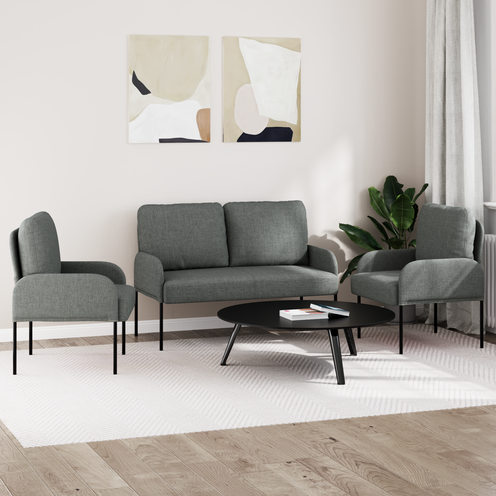 Sofa Sets with Cushion 3 pcs Dark Grey 115 x 56 x 80 cm Plywood