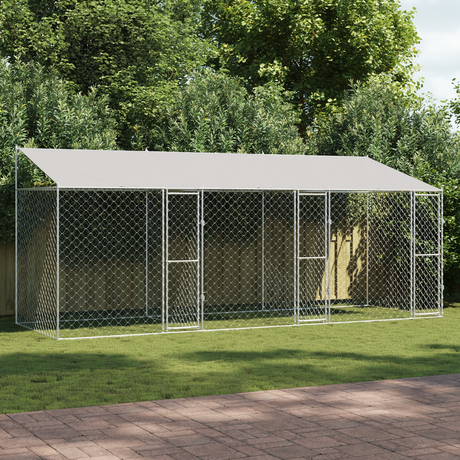 Dog Cage with Roof Silver 600 x 200 x 256 cm Steel and PE