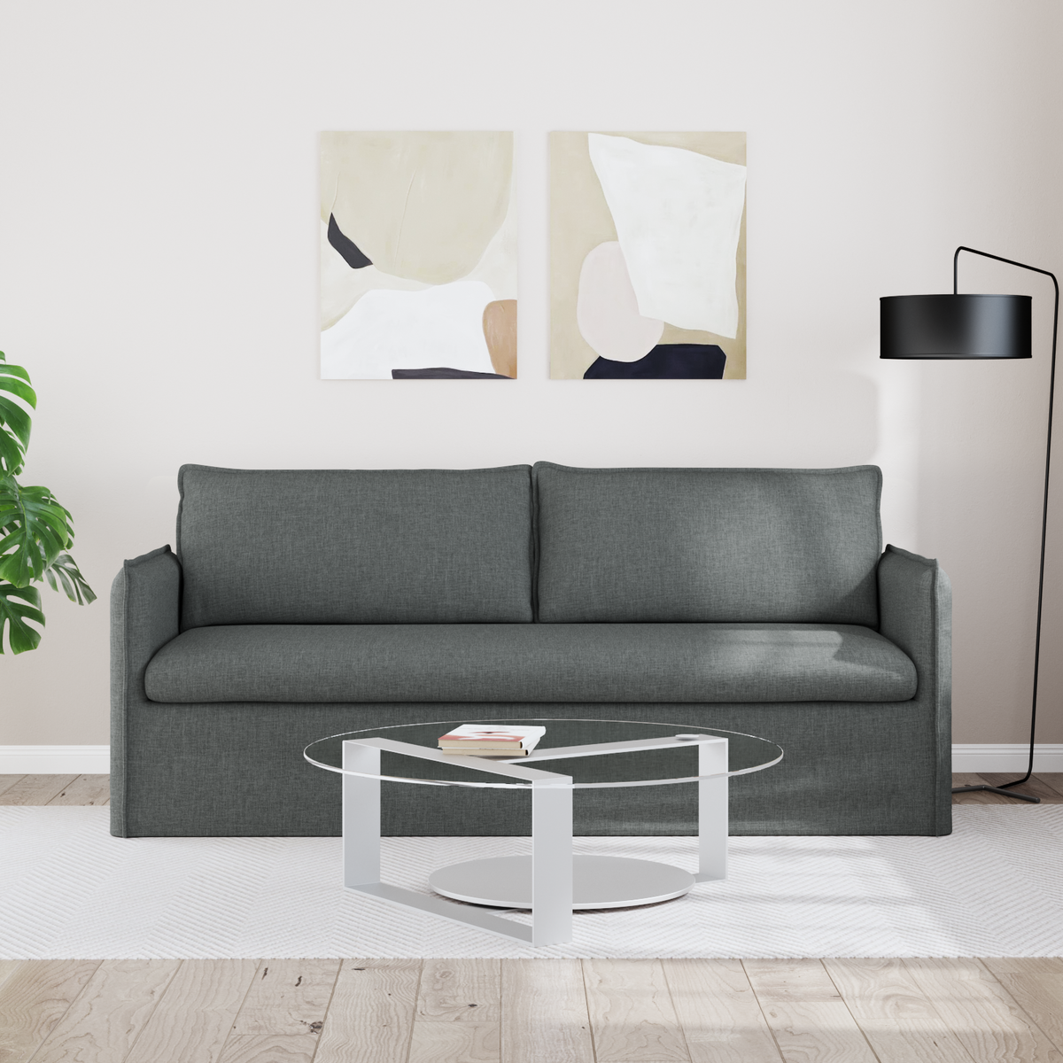 Sofa Dark Grey 196 x 82 x 85 cm Fabric