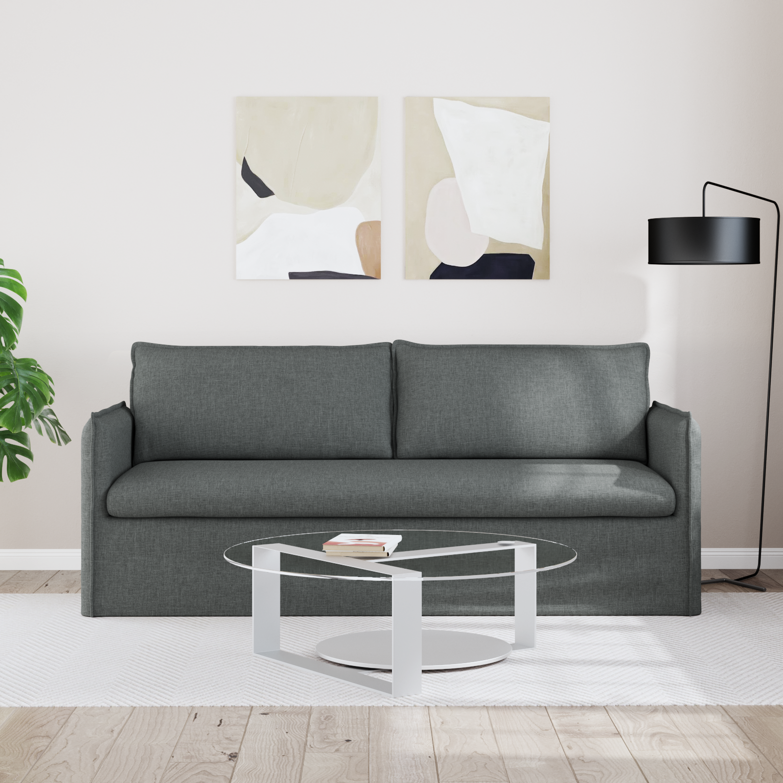 Sofa Dark Grey 196 x 82 x 85 cm Fabric