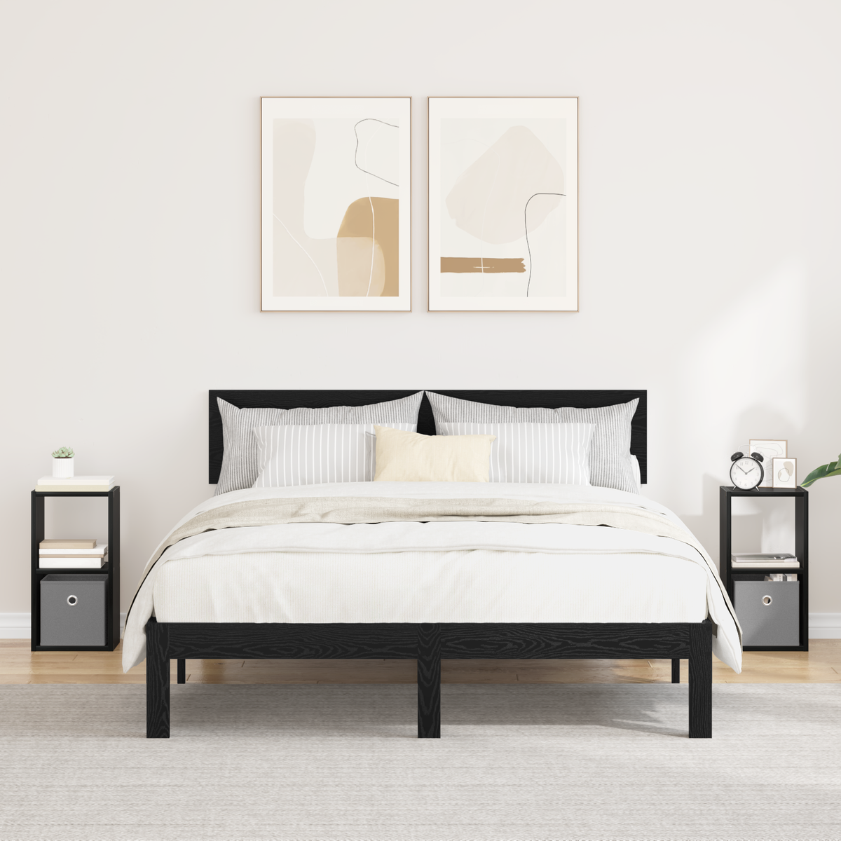 Bedside Table with Drawer 2 pcs Black Oak 25.5 x 22 x 49.5 cm
