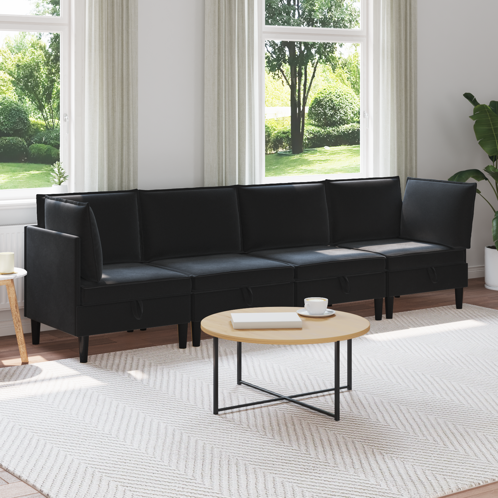 Living Room Furniture Set with Cushion 4 pcs Black Velvet