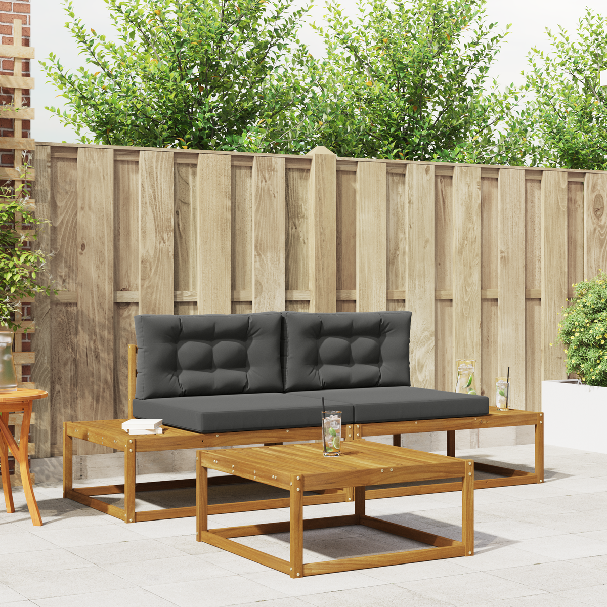 Outdoor Sofa Set with Cushion Natural and Anthracite