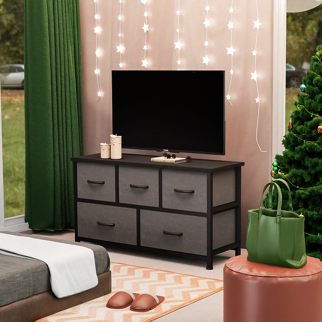 Levede Chest of 5 Drawers Storage Cabinet Dark Grey-1954802982419828742