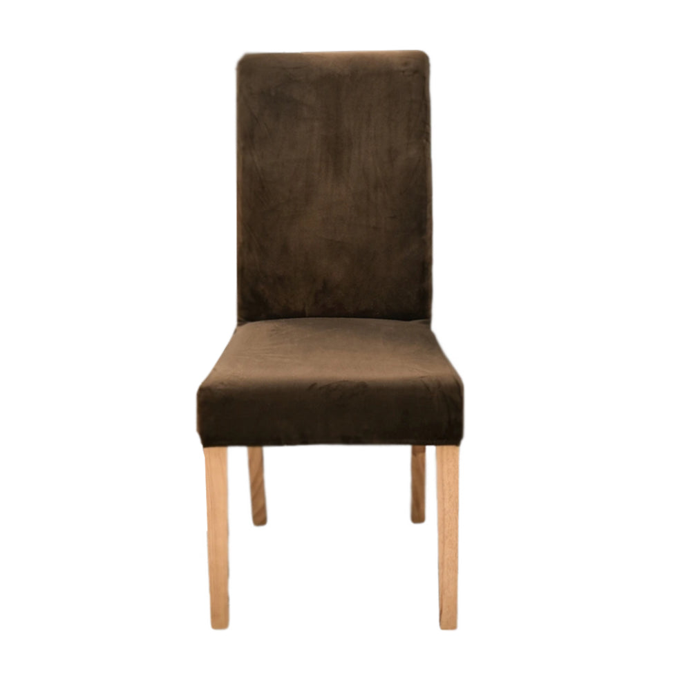 Anyhouz Chair Cover Coffee Velvet Plush Stretch Chair Slipcover Elastic Spandex Chair Cover for Dining Room Kitchen Wedding Banquet Hotel