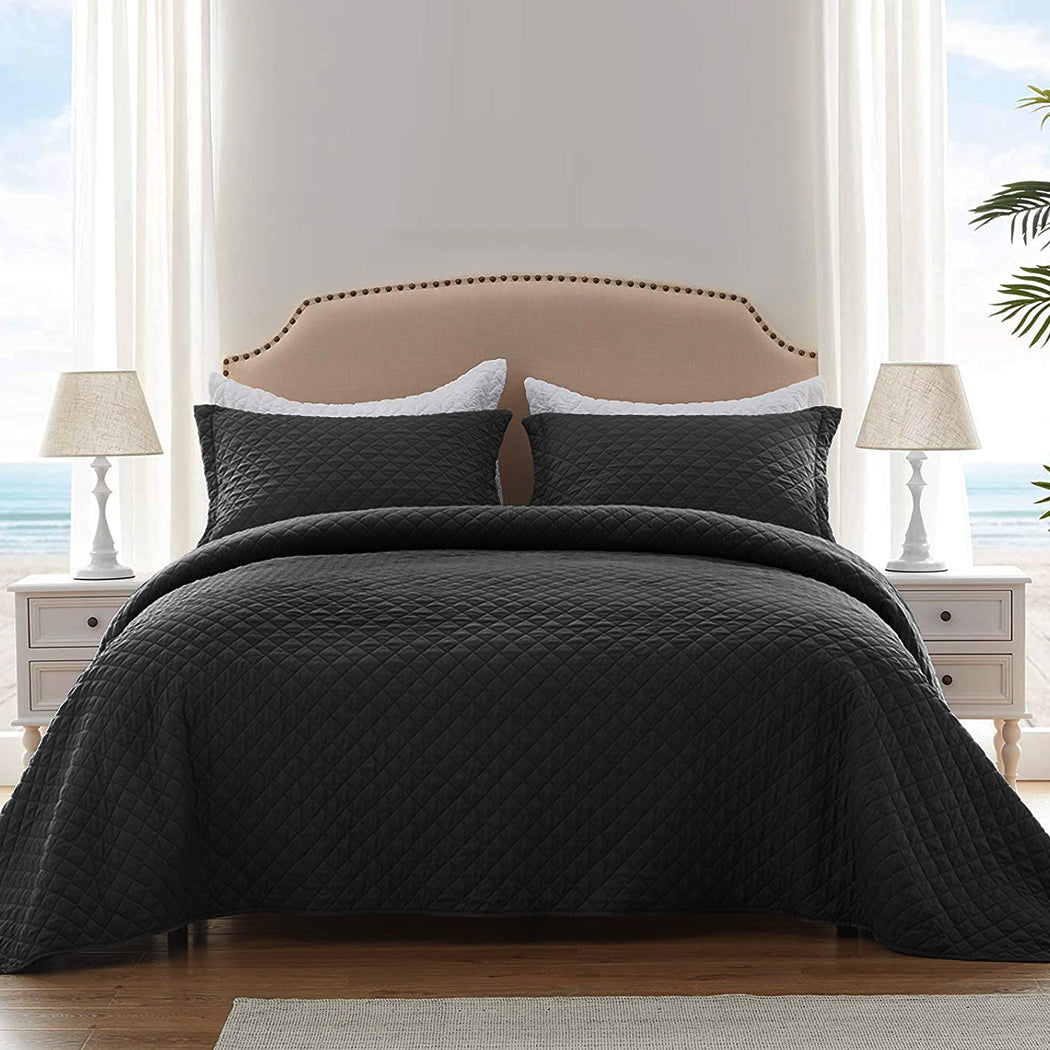 DreamZ Bedspread Coverlet Set Quilted Dark Grey Queen-1919892936045236231