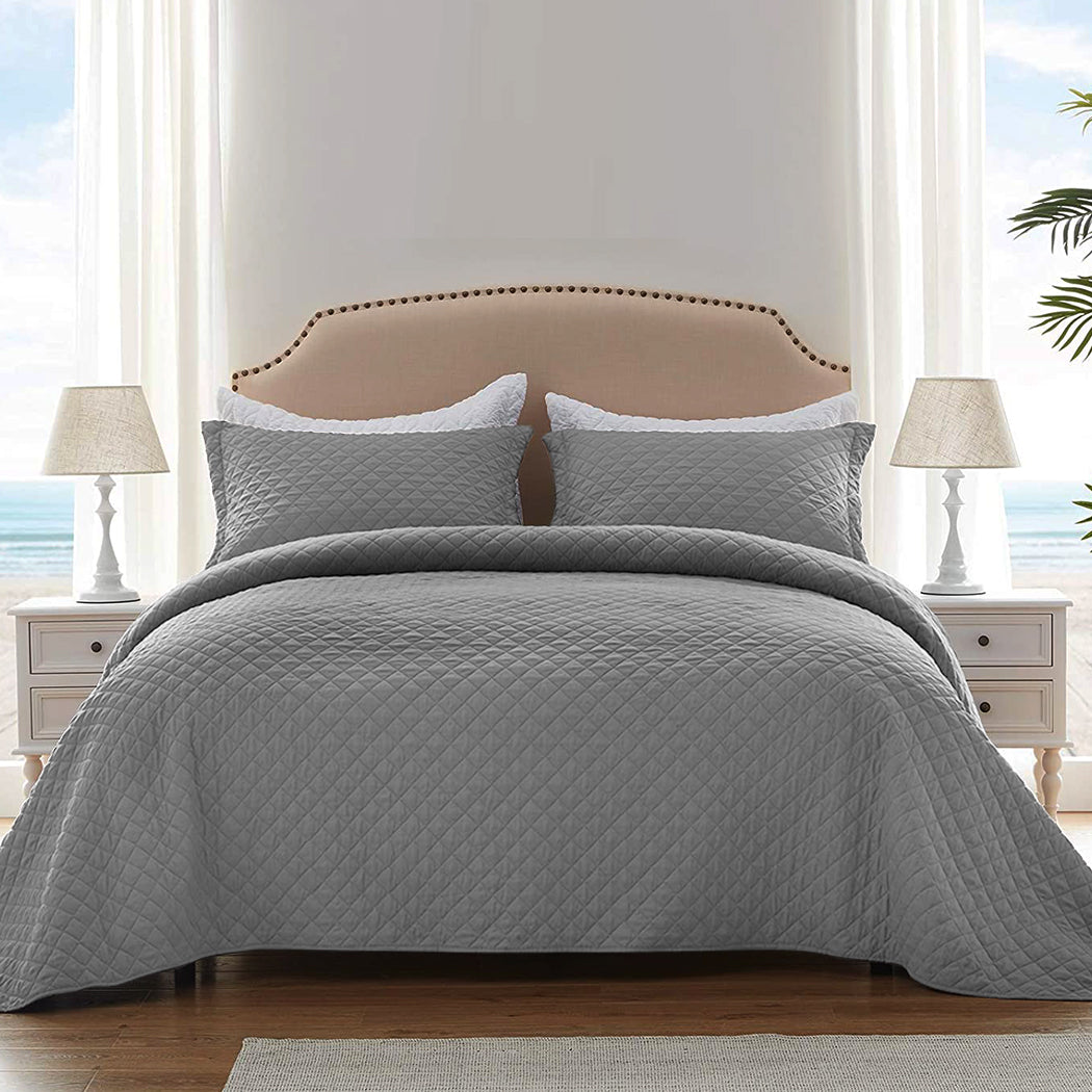 DreamZ Bedspread Coverlet Set Quilted Grey Queen-1919892936250757127