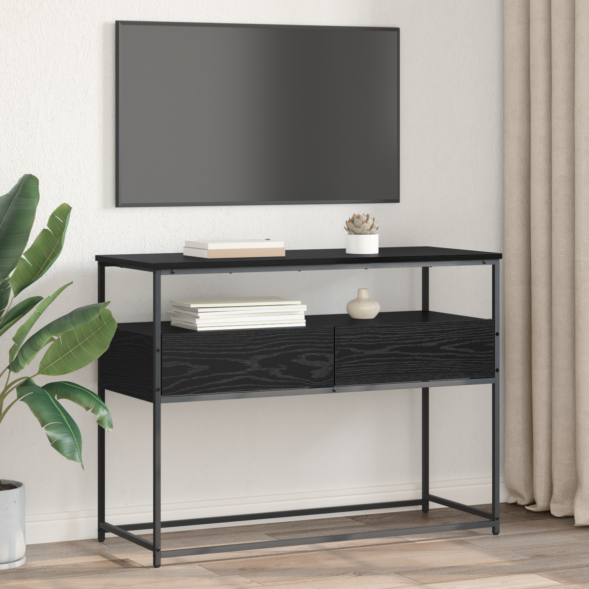 Console Table Black Oak 100 x 40 x 75 cm Engineered Wood