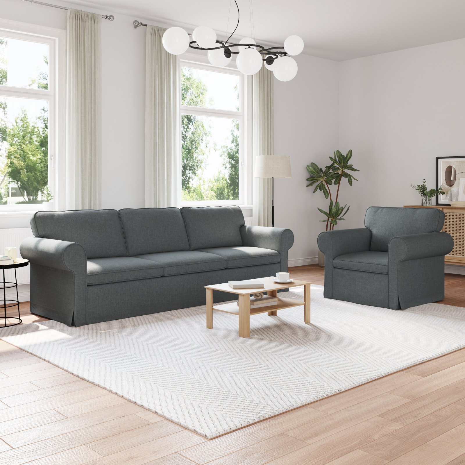 Sofa Set 2 pcs Dark Grey 245 x 82 x 80 cm Fabric