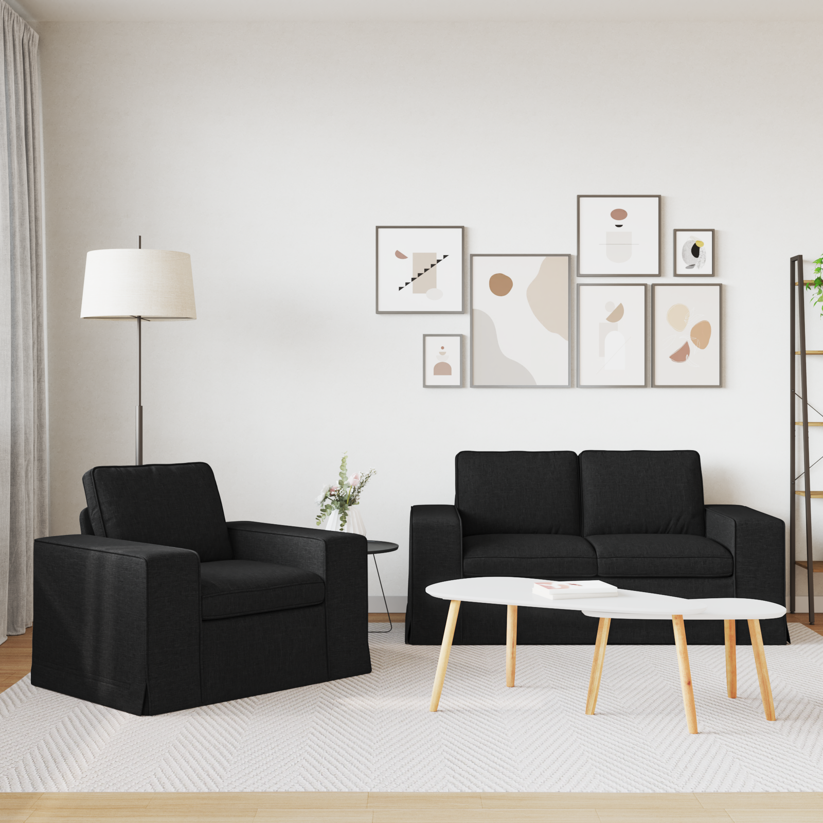 Sofa Set 2 pcs Black 162 x 80 x 82 cm Fabric