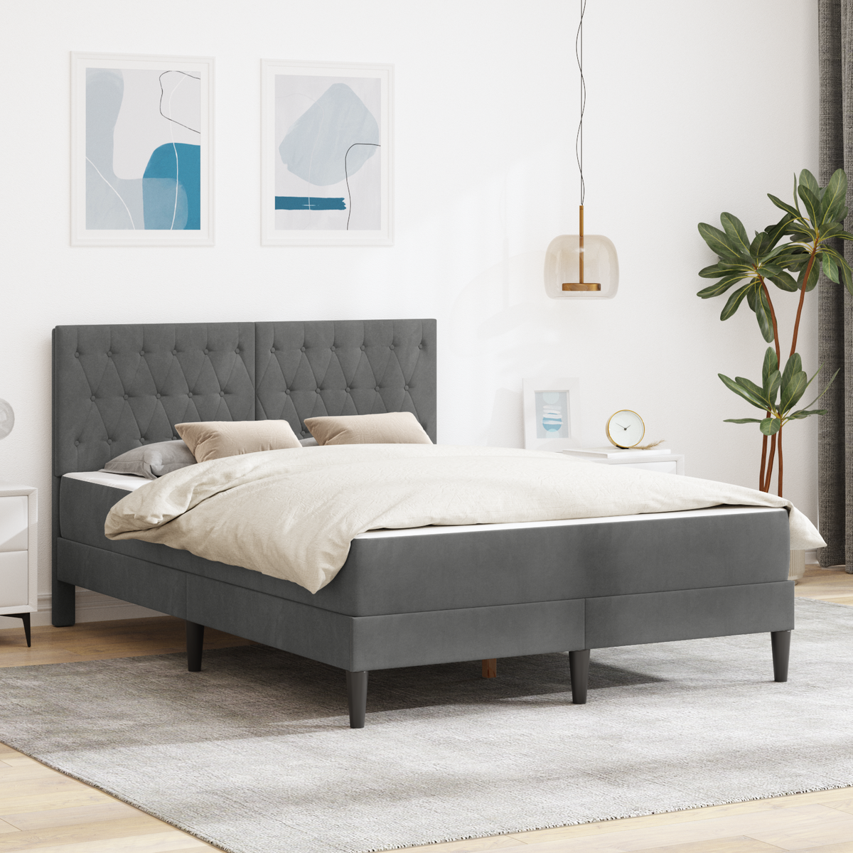 Bed Frame with Mattress Dark Grey 137 x 190 cm Velvet