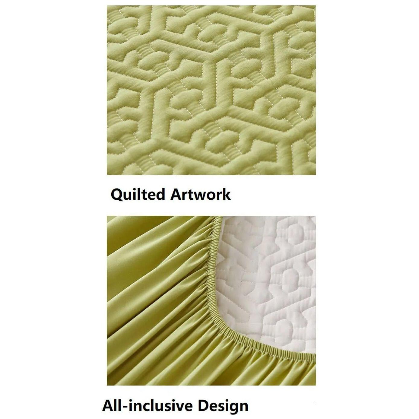 Anyhouz Mattress Cover Green Double Size Pure Cotton Soft Quilted Bed Sheet Anti-bacterial Protector Cover