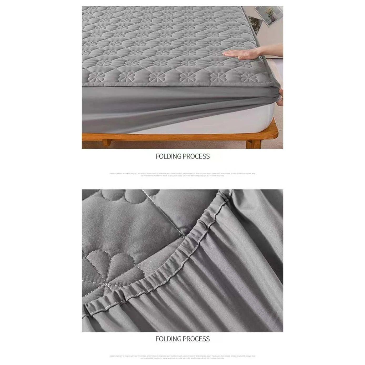 Anyhouz Mattress Cover Gray Double Size Waterproof Quilted Fitted Bed Sheet