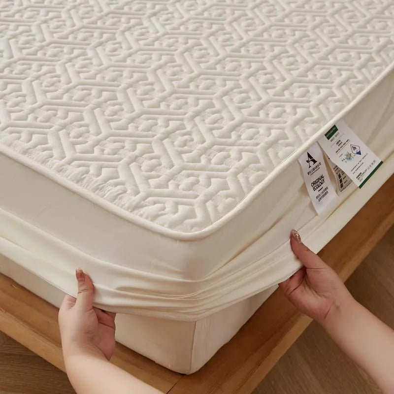 Anyhouz Mattress Cover Beige Twin Size Pure Cotton Soft Quilted Bed Sheet Anti-bacterial Protector Cover